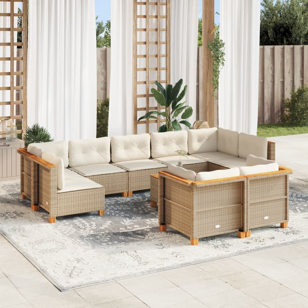 foto del prodotto vidaxl set divano da giardino 10 pz con cuscini beige in polyrattan