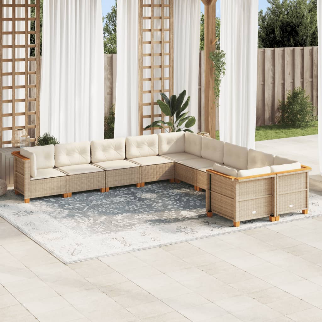 foto del prodotto vidaxl set divano da giardino 10 pz con cuscini beige in polyrattan