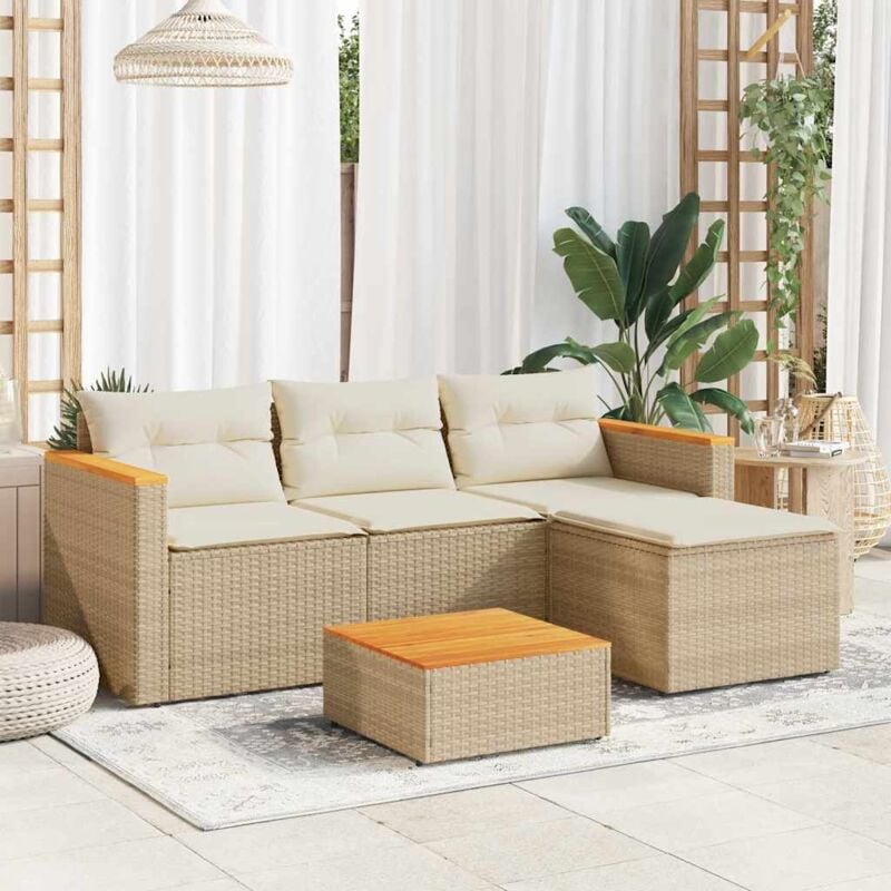 foto del prodotto vidaxl set divano da giardino 3 pz con cuscini beige in polyrattan