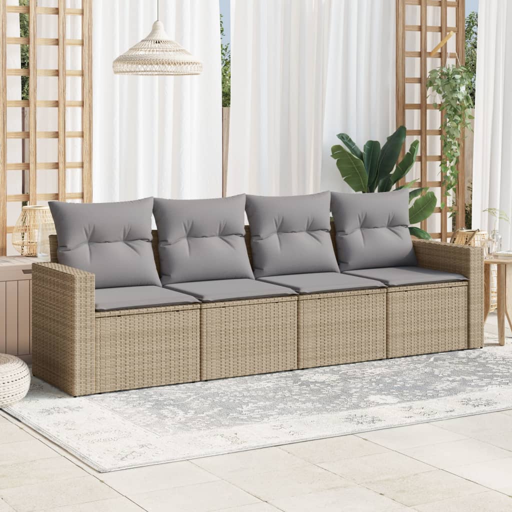 foto del prodotto vidaxl set divano da giardino 4 pz con cuscini beige in polyrattan