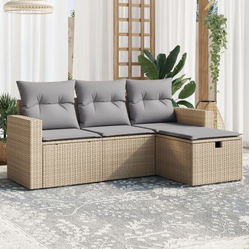 foto del prodotto vidaxl set divano da giardino 4 pz con cuscini beige misto polyrattan