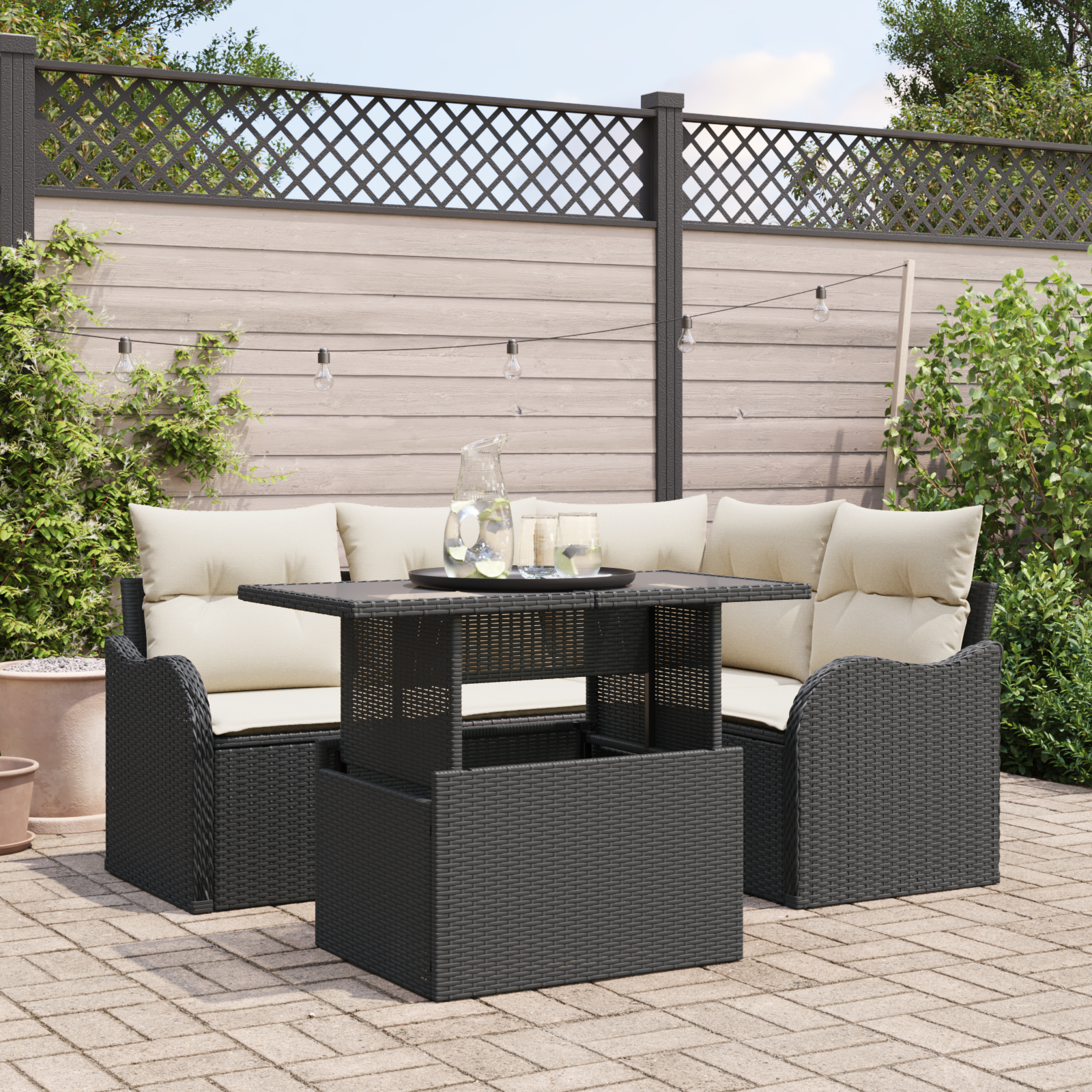 foto del prodotto vidaxl set divano da giardino 5 pcs nero 100 x 55 x 73 cm poly rattan