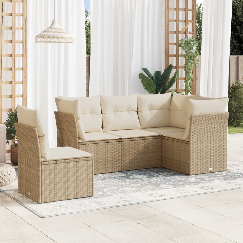 foto del prodotto vidaxl set divano da giardino 5 pz con cuscini beige in polyrattan