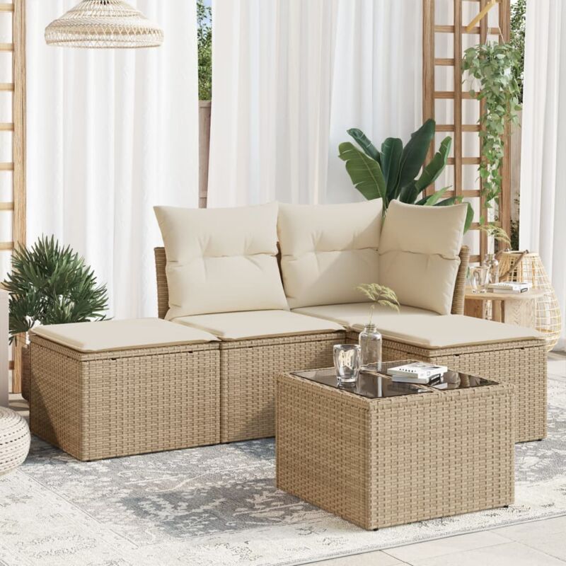 immagine 0 del prodotto vidaxl set divano da giardino 5 pz con cuscini beige in polyrattan