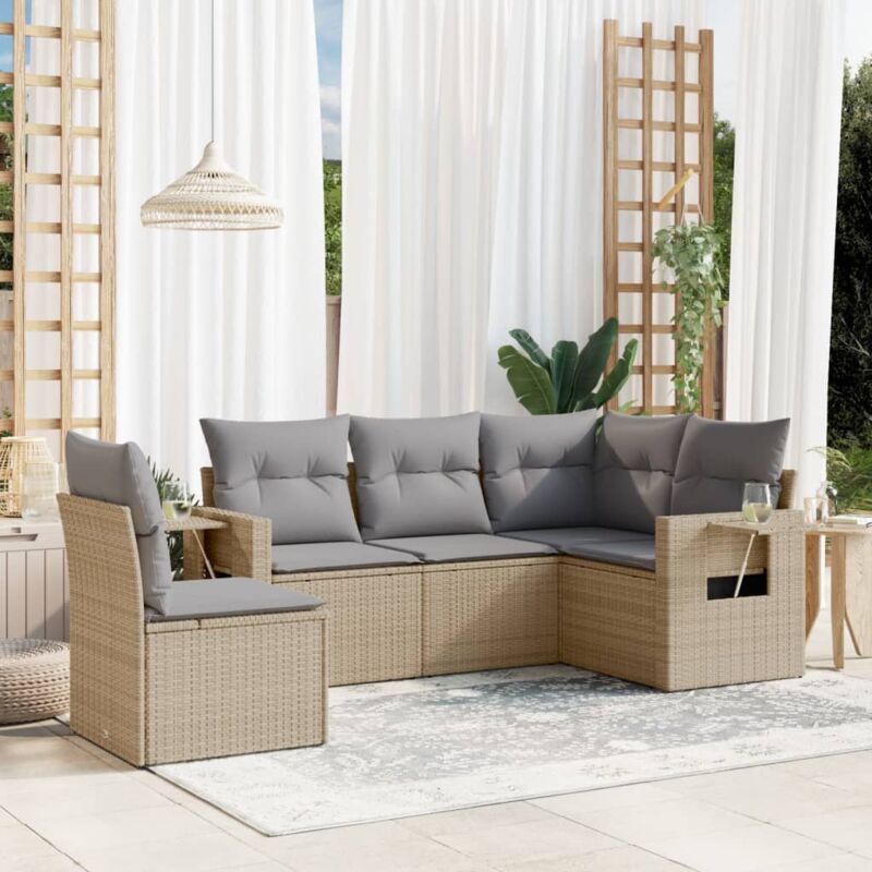 foto del prodotto vidaxl set divano da giardino 5 pz con cuscini beige in polyrattan