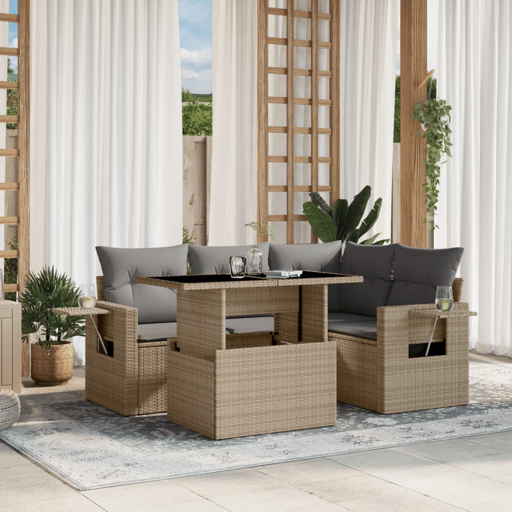 foto del prodotto vidaxl set divano da giardino 5 pz con cuscini beige in polyrattan