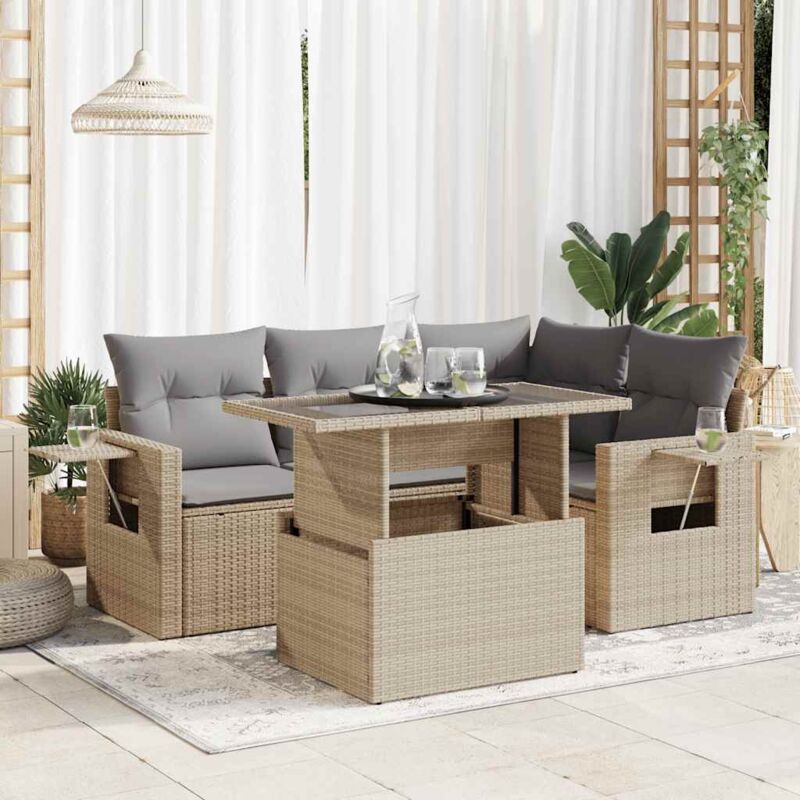 foto del prodotto vidaxl set divano da giardino 5 pz con cuscini beige in polyrattan