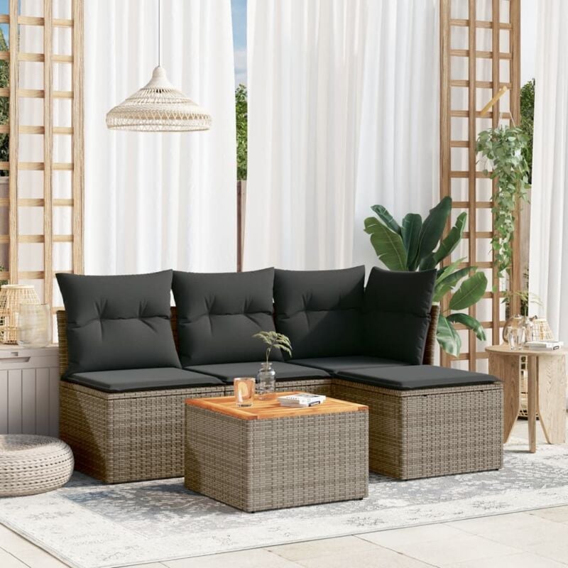 foto del prodotto vidaxl set divano da giardino 5 pz con cuscini grigio in polyrattan