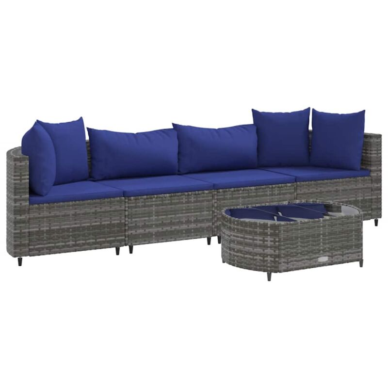 foto del prodotto vidaxl set divano da giardino 5 pz con cuscini grigio in polyrattan