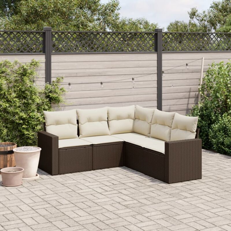 foto del prodotto vidaxl set divano da giardino 5 pz con cuscini marrone in polyrattan