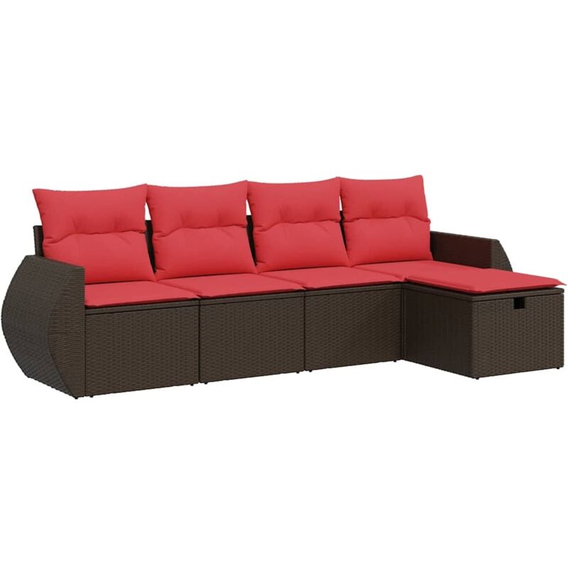 foto del prodotto vidaxl set divano da giardino 5 pz con cuscini marrone in polyrattan