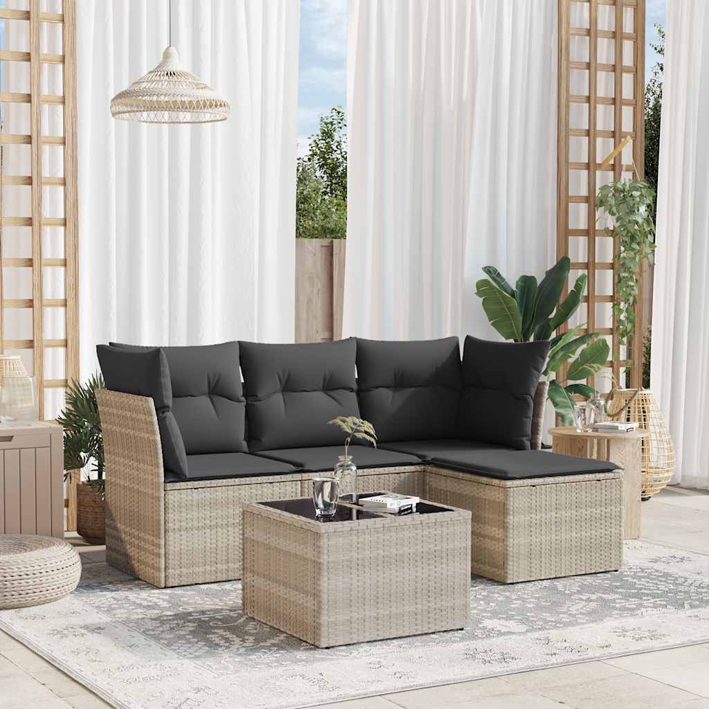 foto del prodotto vidaxl set divano da giardino 5pz con cuscini grigio chiaro polyrattan