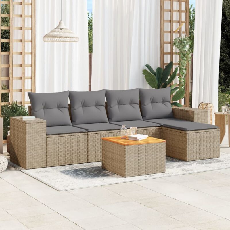 foto del prodotto vidaxl set divano da giardino 6 pz con cuscini beige in polyrattan
