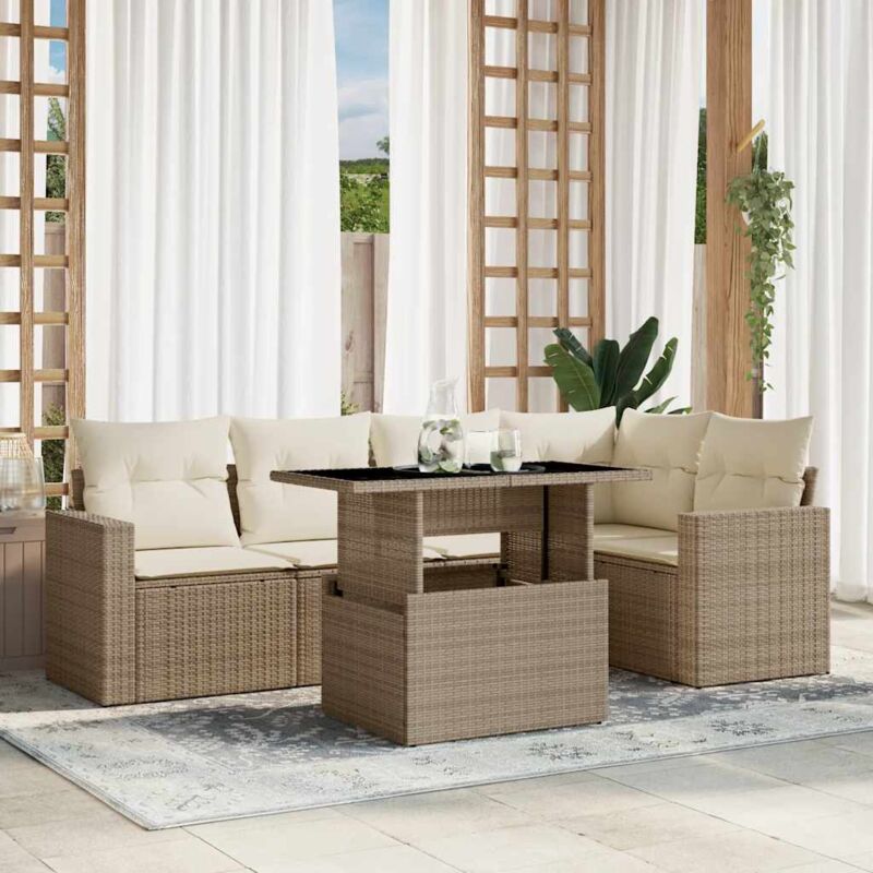 foto del prodotto vidaxl set divano da giardino 6 pz con cuscini beige in polyrattan
