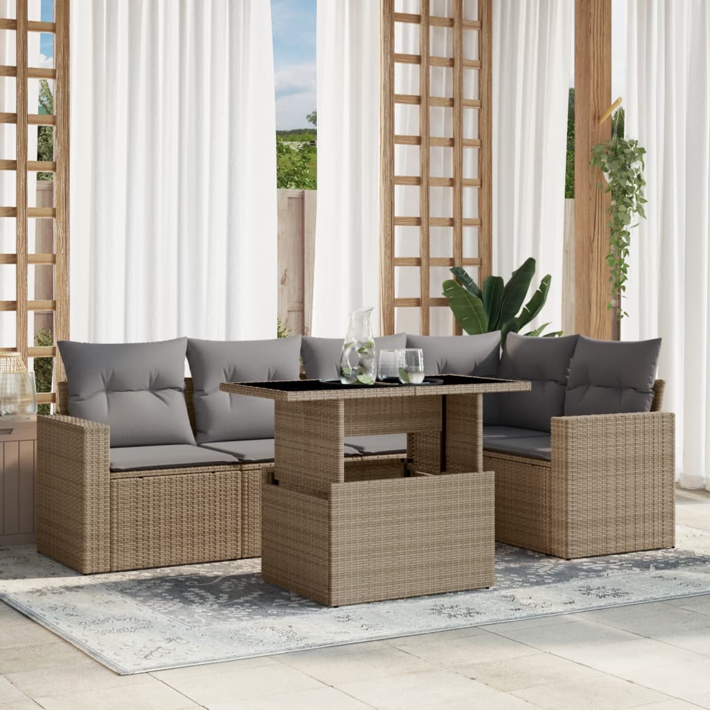 foto del prodotto vidaxl set divano da giardino 6 pz con cuscini beige in polyrattan