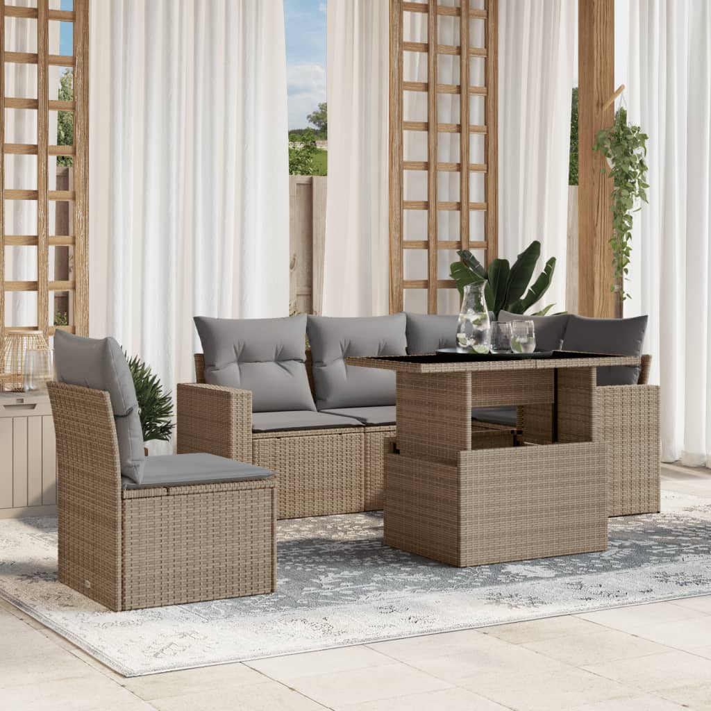 foto del prodotto vidaxl set divano da giardino 6 pz con cuscini beige in polyrattan