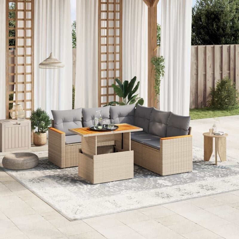 foto del prodotto vidaxl set divano da giardino 6 pz con cuscini beige in polyrattan