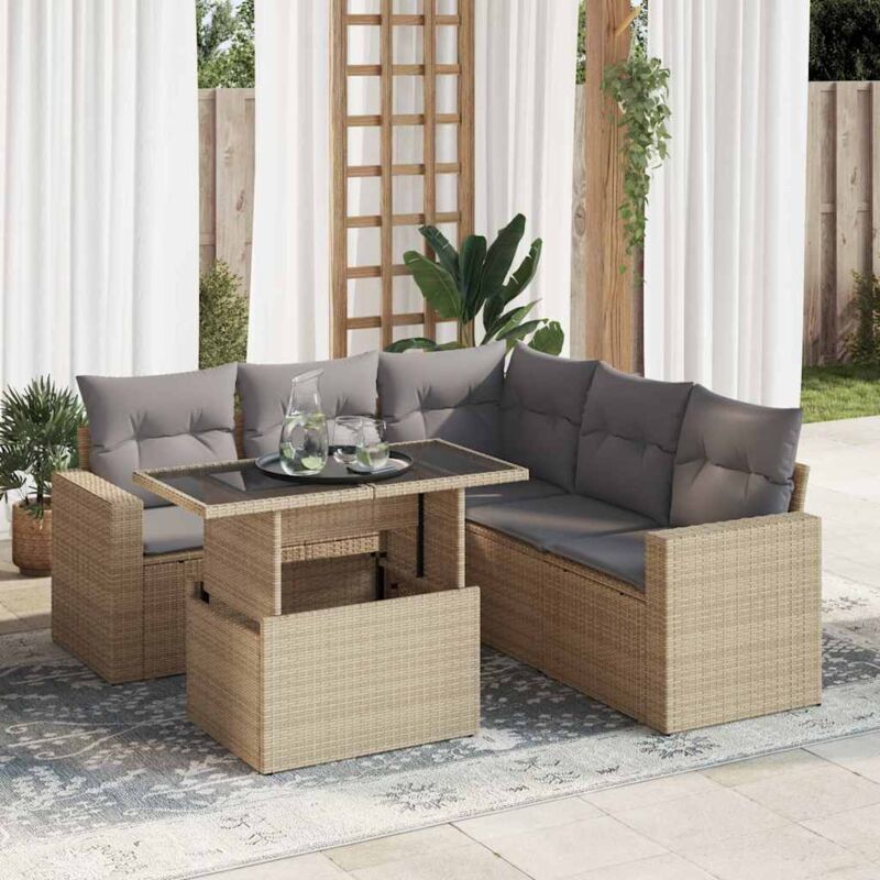 foto del prodotto vidaxl set divano da giardino 6 pz con cuscini beige in polyrattan