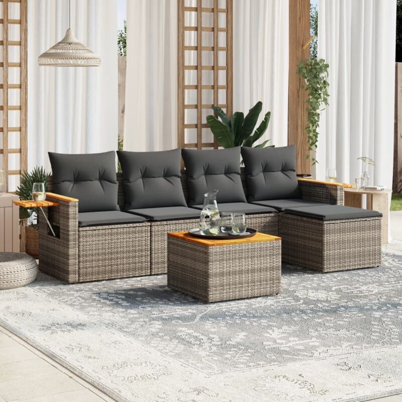 foto del prodotto vidaxl set divano da giardino 6 pz con cuscini grigio in polyrattan