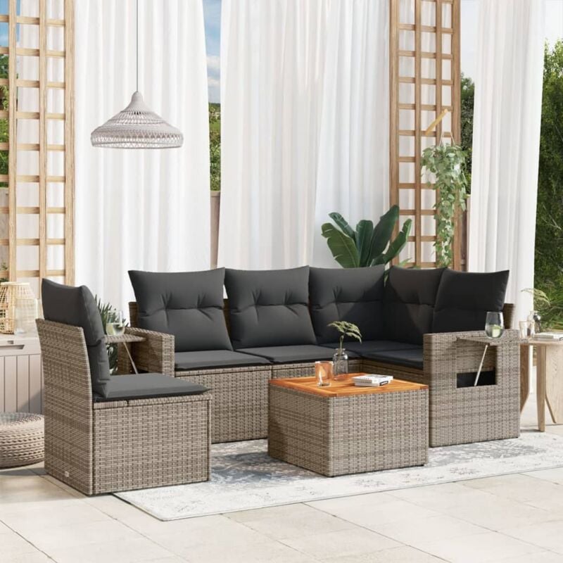 foto del prodotto vidaxl set divano da giardino 6 pz con cuscini grigio in polyrattan