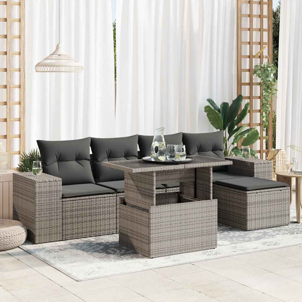 foto del prodotto vidaxl set divano da giardino 6 pz con cuscini grigio in polyrattan