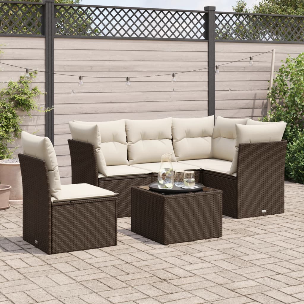 foto del prodotto vidaxl set divano da giardino 6 pz con cuscini marrone in polyrattan