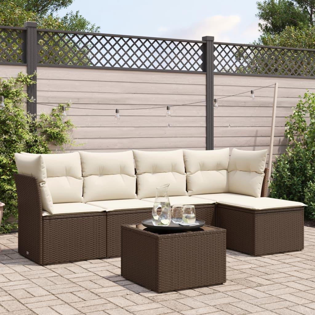 foto del prodotto vidaxl set divano da giardino 6 pz con cuscini marrone in polyrattan