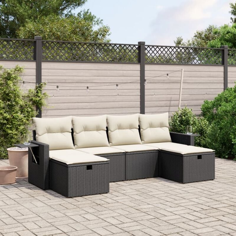 foto del prodotto vidaxl set divano da giardino 6 pz con cuscini nero in polyrattan
