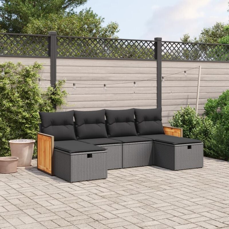 foto del prodotto vidaxl set divano da giardino 6 pz con cuscini nero in polyrattan