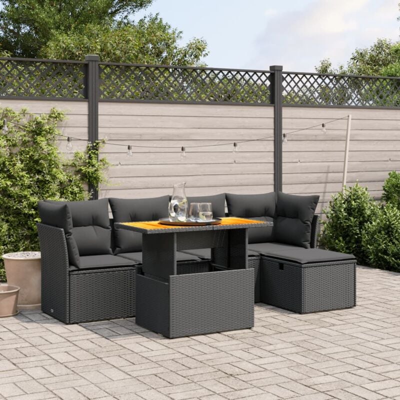 foto del prodotto vidaxl set divano da giardino 6 pz con cuscini nero in polyrattan