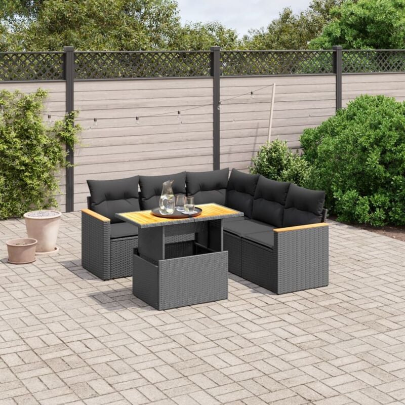 foto del prodotto vidaxl set divano da giardino 6 pz con cuscini nero in polyrattan