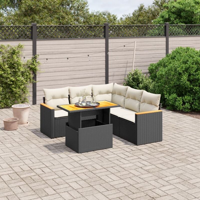 foto del prodotto vidaxl set divano da giardino 6 pz con cuscini nero in polyrattan