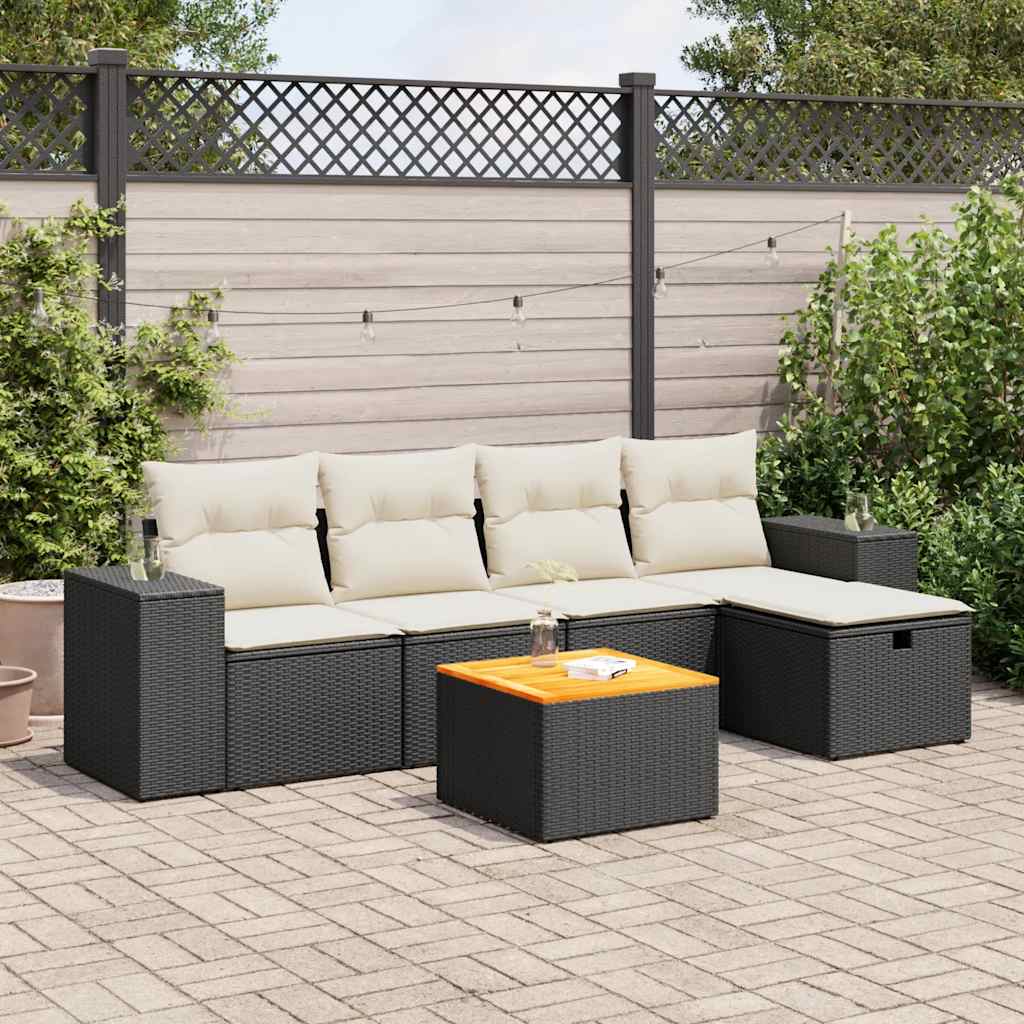 foto del prodotto vidaxl set divano da giardino 6 pz con cuscini nero in polyrattan