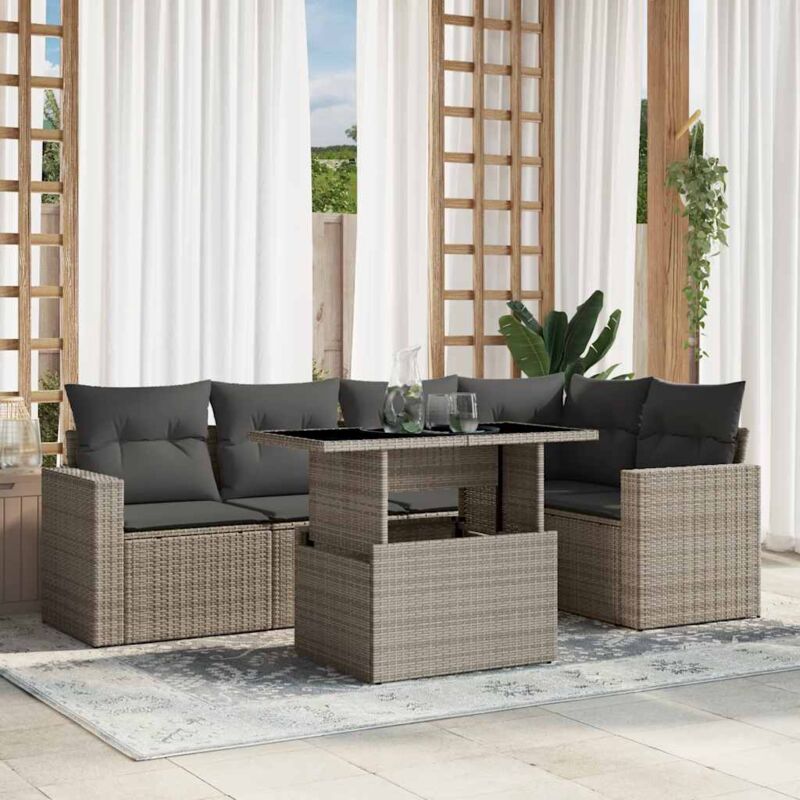 foto del prodotto vidaxl set divano da giardino 6pz con cuscini grigio chiaro polyrattan