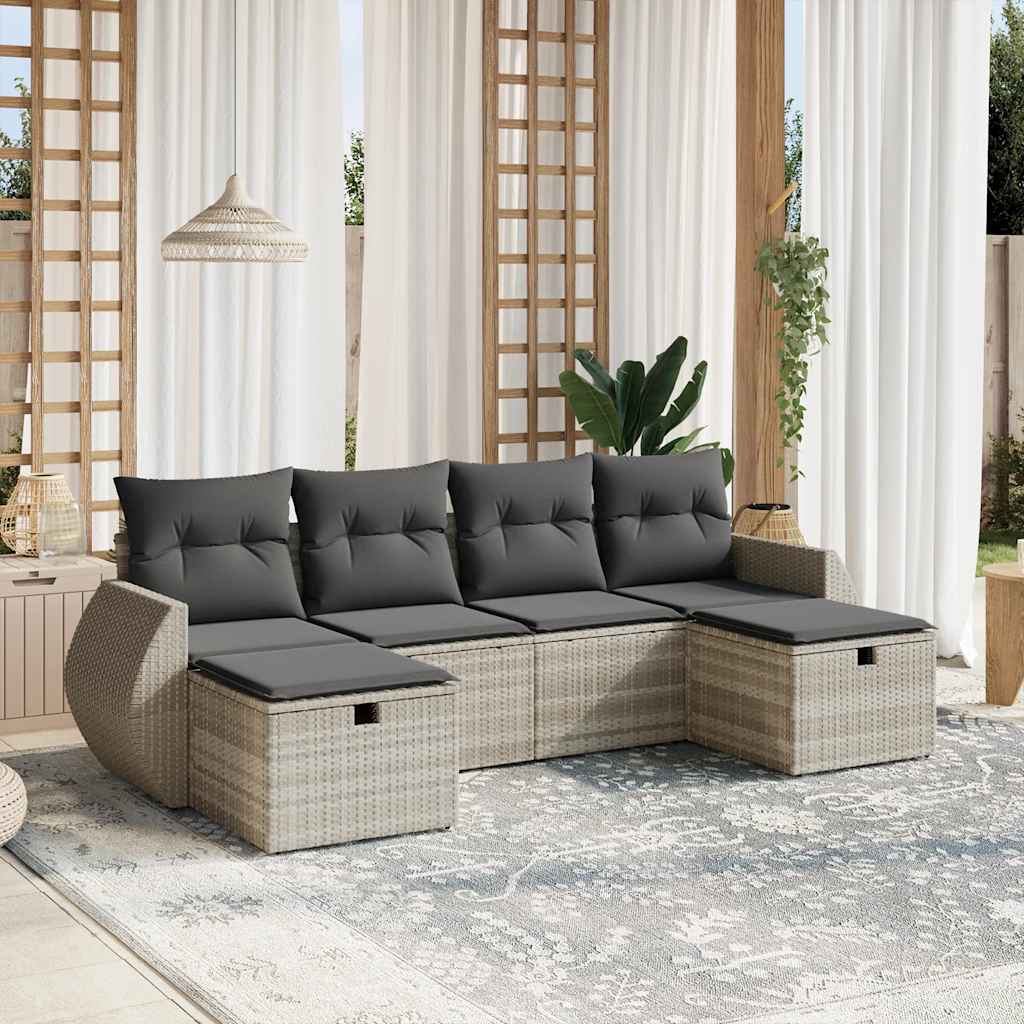 foto del prodotto vidaxl set divano da giardino 6pz con cuscini grigio chiaro polyrattan