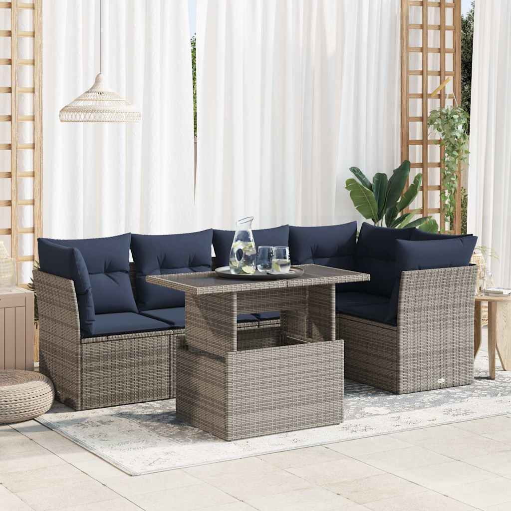 foto del prodotto vidaxl set divano da giardino 6pz con cuscini grigio polyrattan acacia