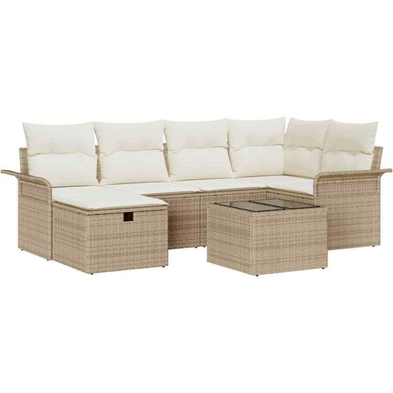 foto del prodotto vidaxl set divano da giardino 7 pezzi con cuscini beige polyrattan