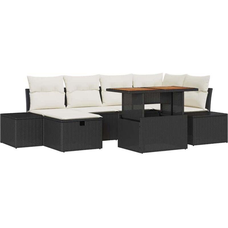 foto del prodotto vidaxl set divano da giardino 7 pezzi con cuscini nero polyrattan