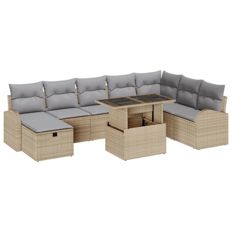 foto del prodotto vidaxl set divano da giardino 9 pezzi con cuscini beige polyrattan
