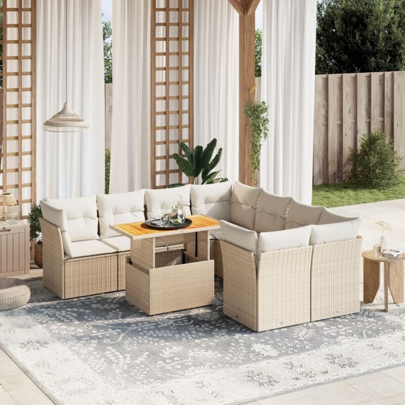 immagine 0 del prodotto vidaxl set divano da giardino 9 pz con cuscini beige in polyrattan