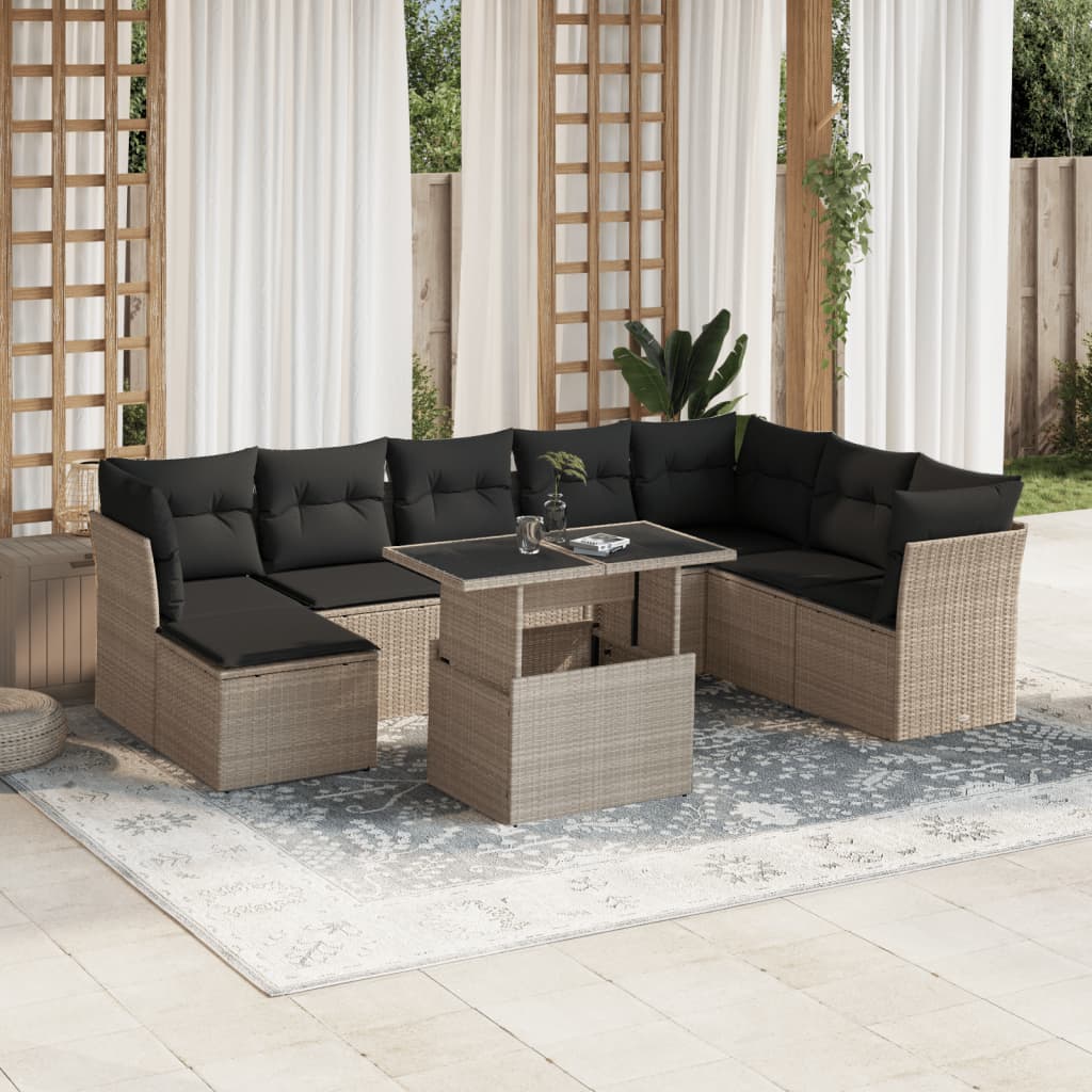 foto del prodotto vidaxl set divano da giardino 9pz con cuscini grigio chiaro polyrattan