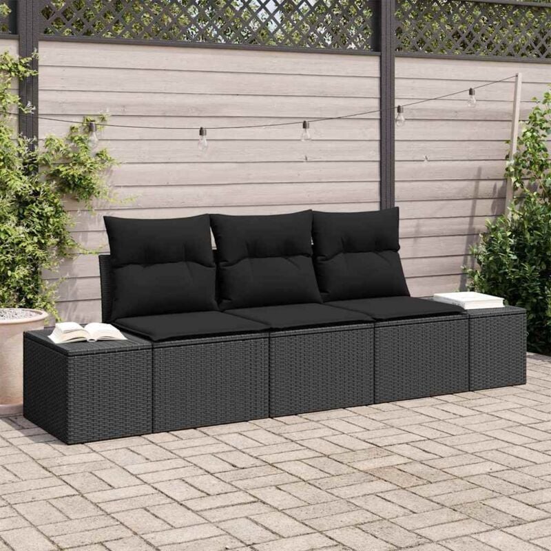 foto del prodotto vidaxl set divano da giardino a 3 pezzi con cuscini nero polyrattan