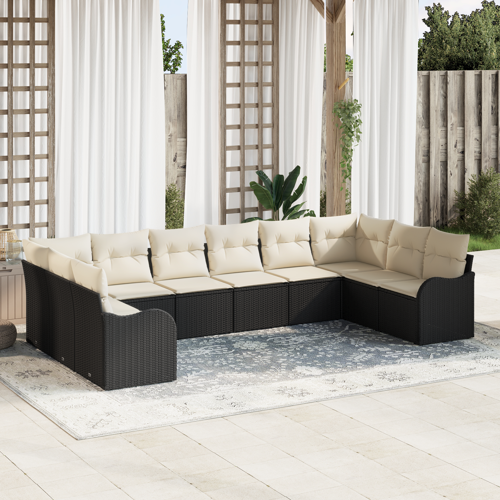 foto del prodotto vidaxl set divano da giardino con cuscino 10 pcs nero poly rattan