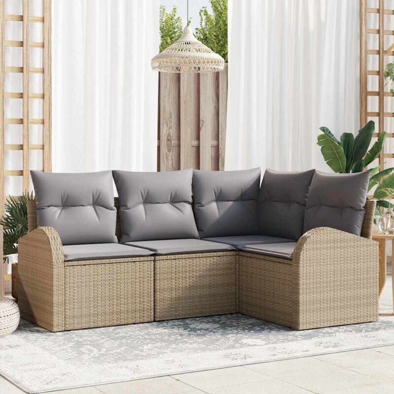 foto del prodotto vidaxl set divano da giardino con cuscino 4 pcs beige poly rattan