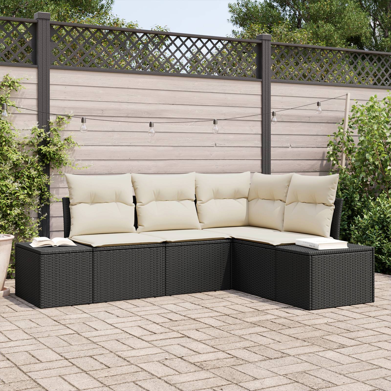 foto del prodotto vidaxl set divano da giardino con cuscino 4 pcs nero, crema