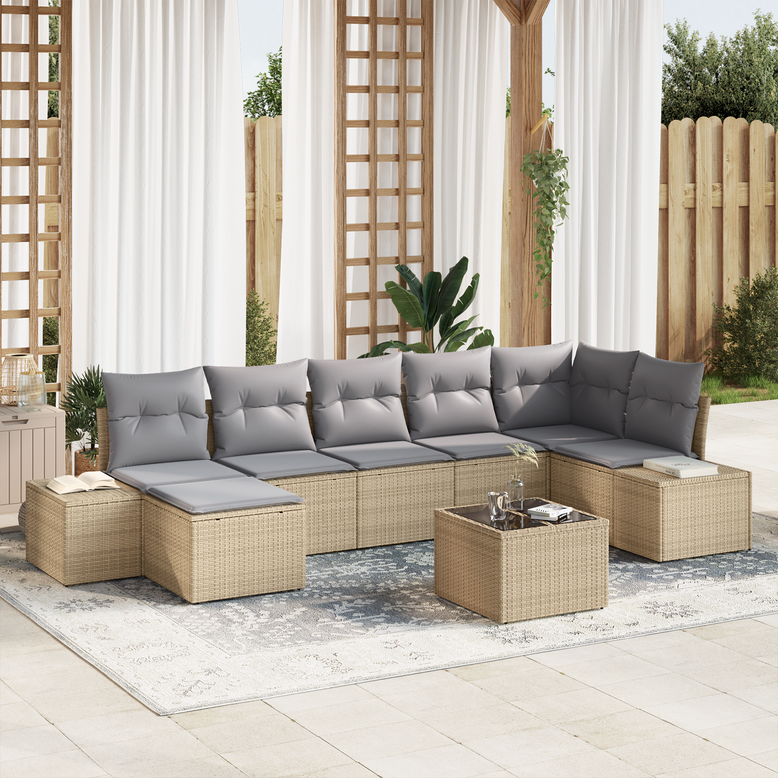 foto del prodotto vidaxl set divano da giardino con cuscino 8 pcs beige poly rattan