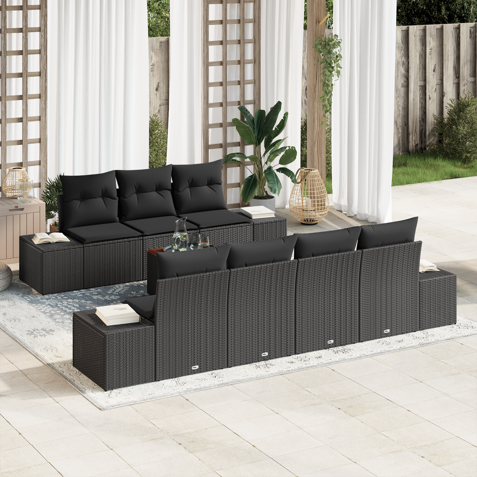 foto del prodotto vidaxl set divano da giardino con cuscino 8 pcs nero poly rattan
