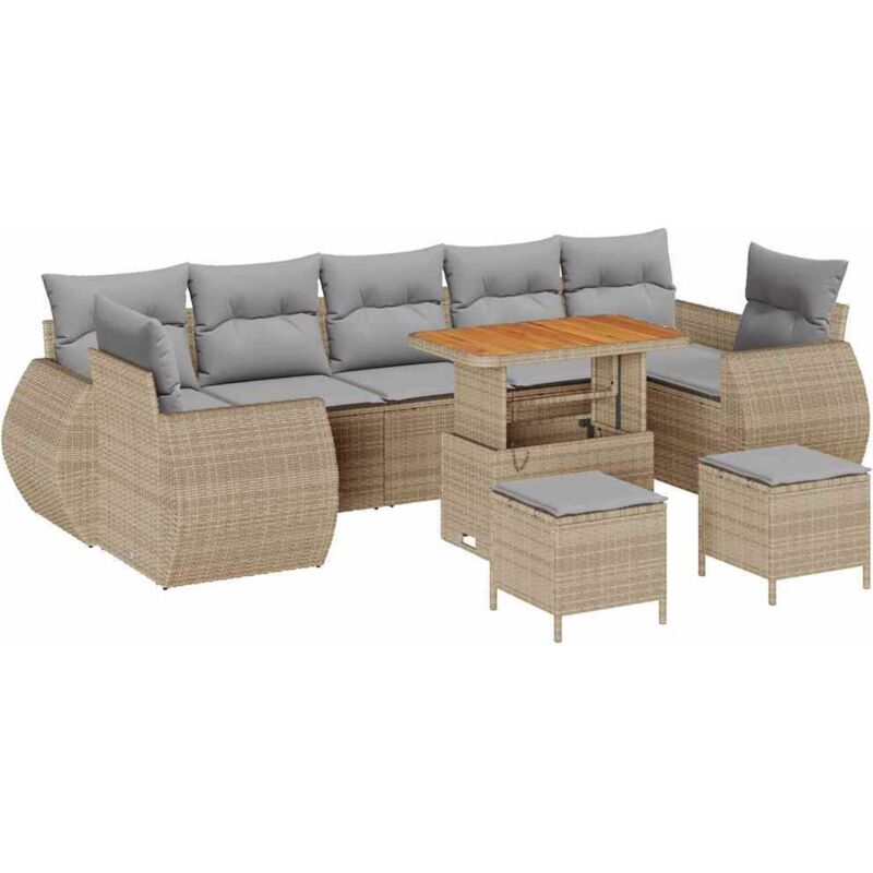 foto del prodotto vidaxl set divano giardino 10 pezzi con cuscini beige rattan polietilene acacia