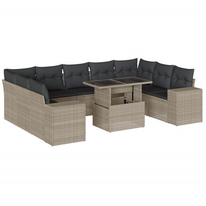 foto del prodotto vidaxl set divano giardino 10 pz con cuscini grigio chiaro polyrattan