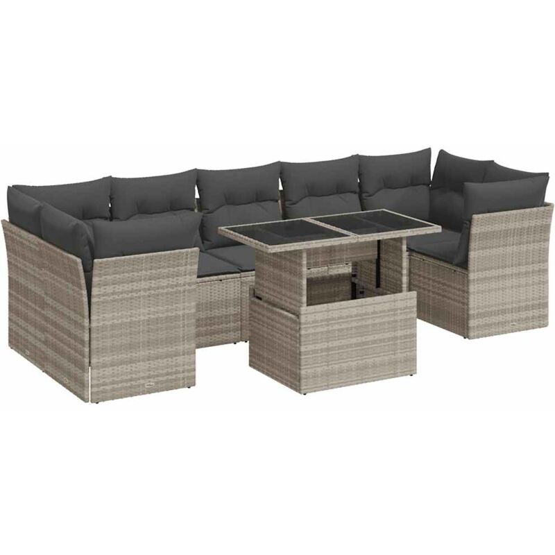 foto del prodotto vidaxl set divano giardino 10 pz con cuscini grigio chiaro polyrattan